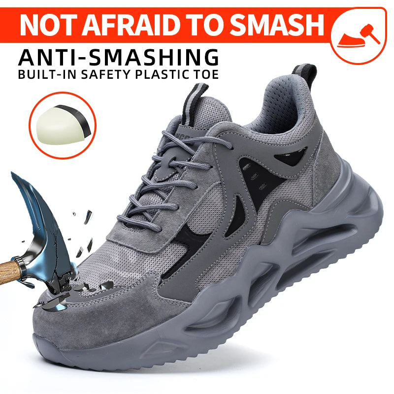 Men Lightweight Steel Toe Safety Shoes Breathable Non Slip Boots
