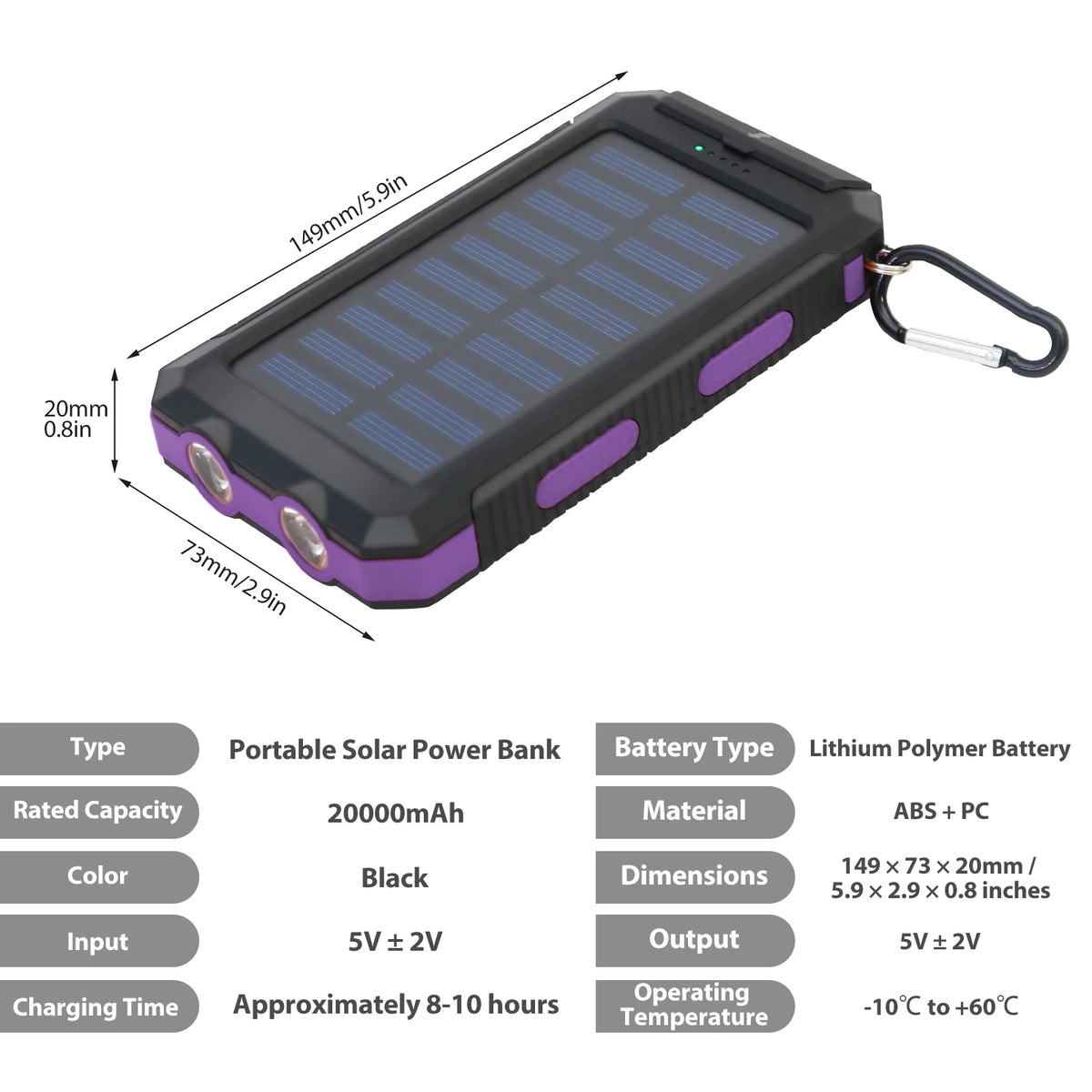 Portable Waterproof Solar Power Bank With Dual USB Ports