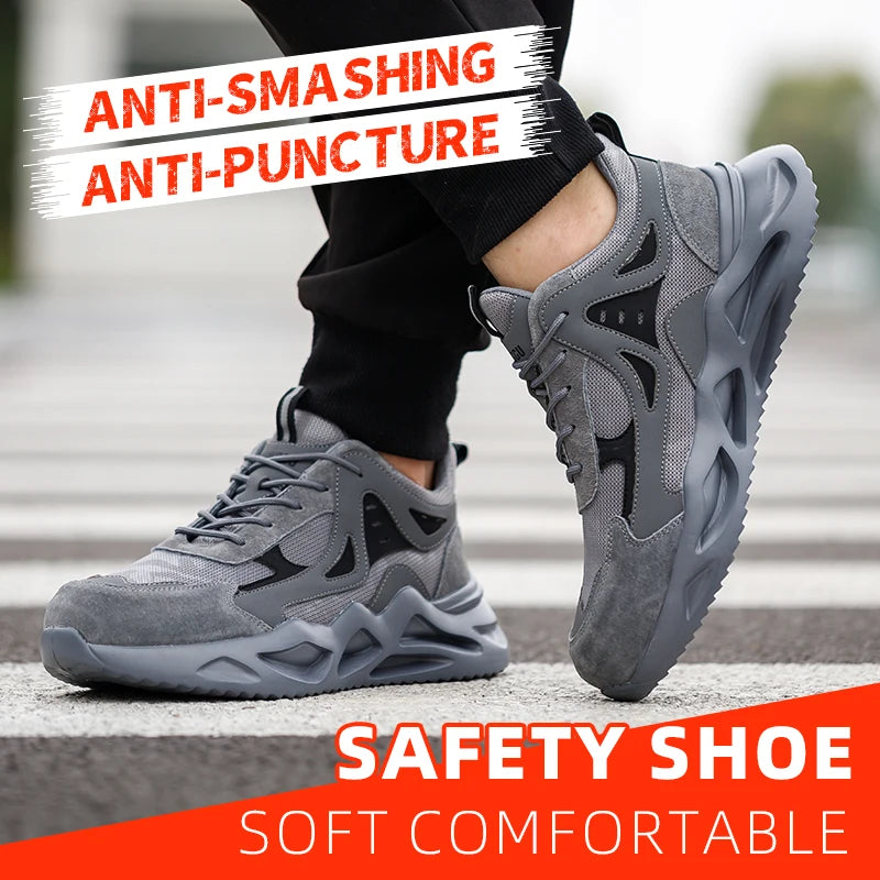 Men Lightweight Steel Toe Safety Shoes Breathable Non Slip Boots