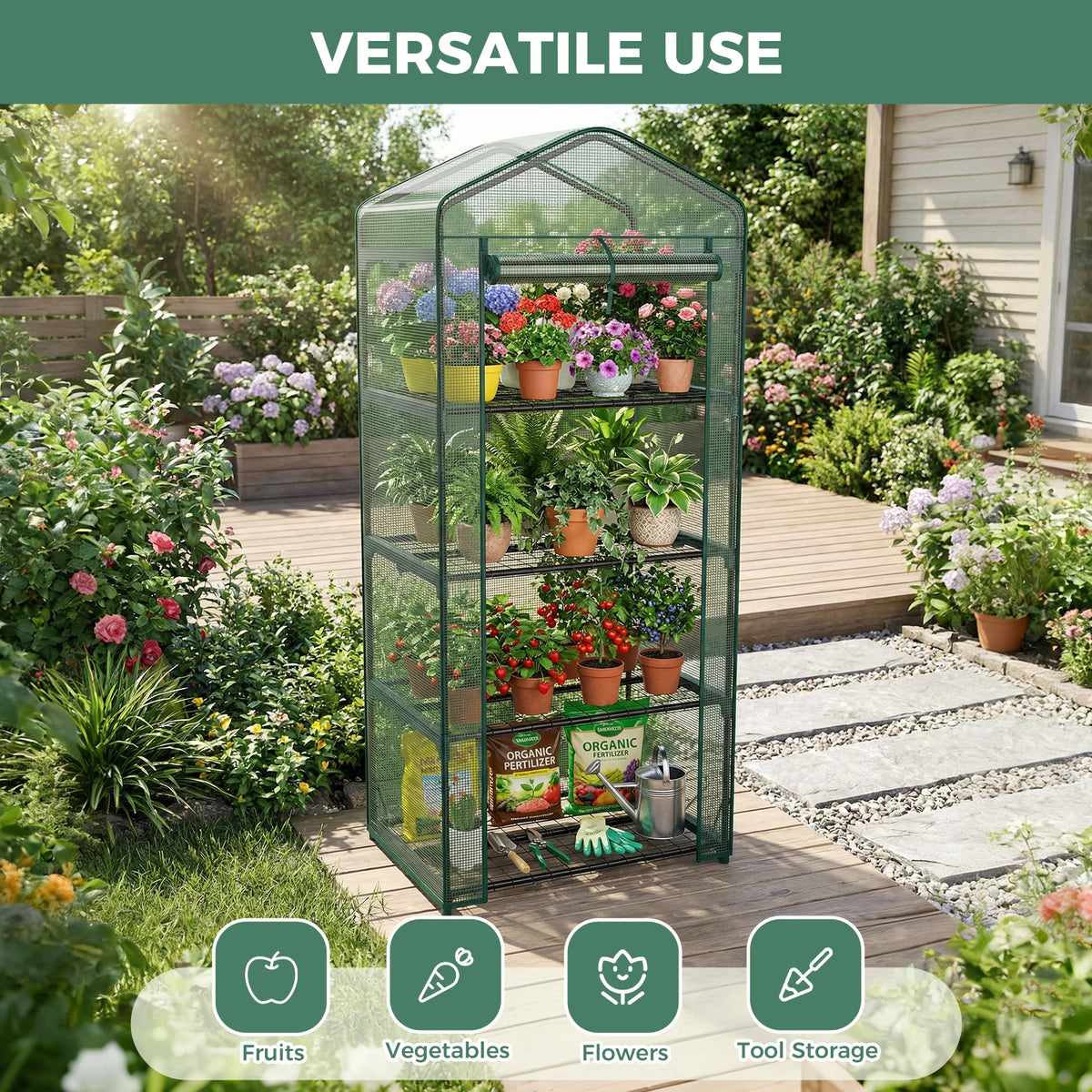 Portable Multi Tier Mini Greenhouse With Protective Cover For Plants
