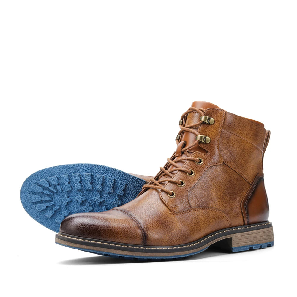 Men Retro Leather Ankle Boots With Zipper And Comfort Fit