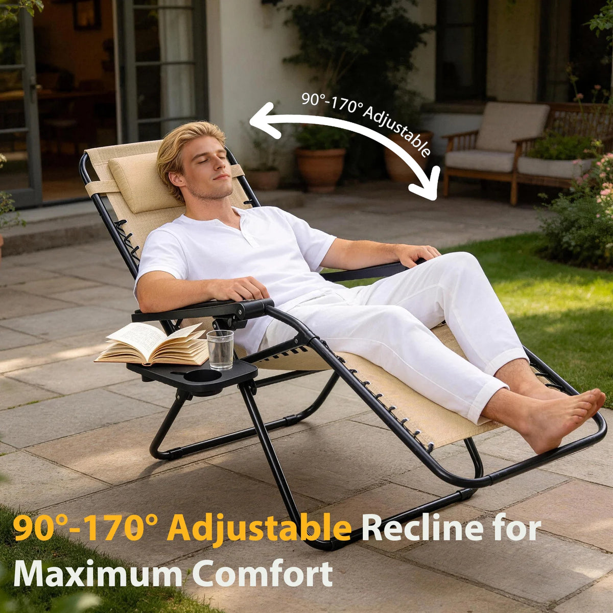JHK Zero Gravity Recliner Chair Set Folding Outdoor Lounge Furniture