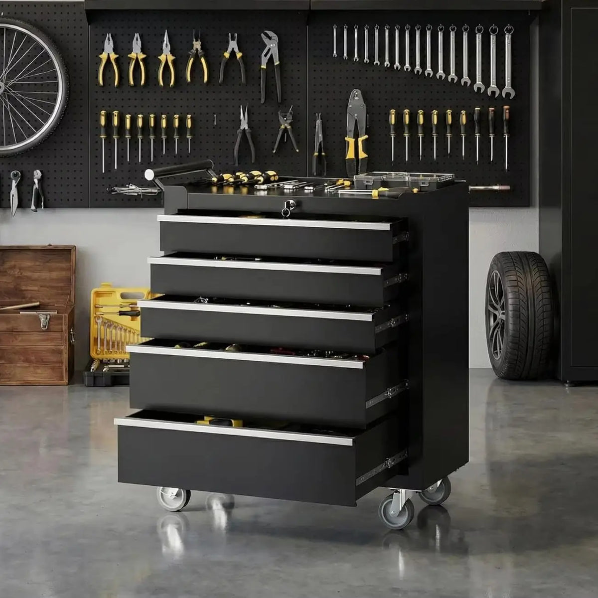 Heavy Duty Five Drawer Rolling Tool Chest With Lock