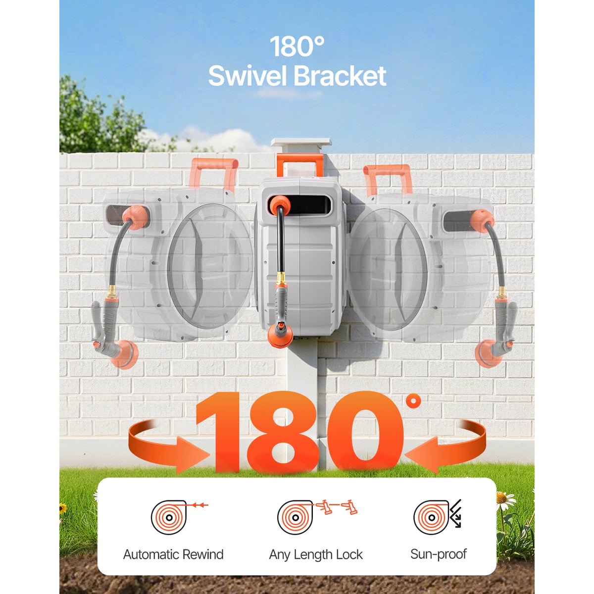 Succebuy Retractable Garden Hose Reel With Slow Rewind System