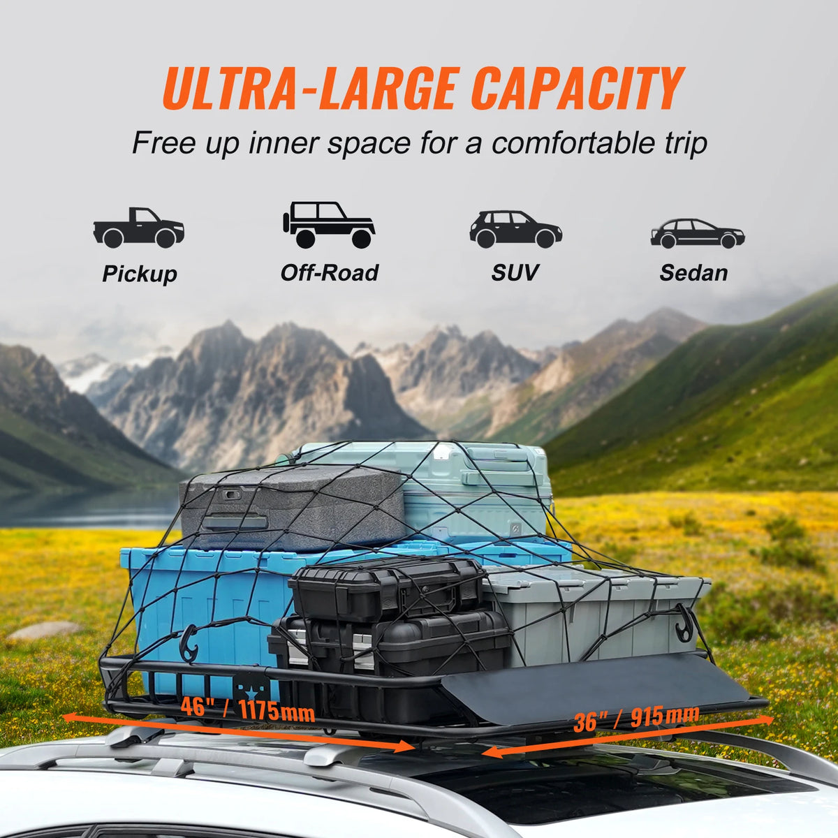 SucceBuy Heavy Duty Rooftop Cargo Basket Carrier for SUVs and Trucks