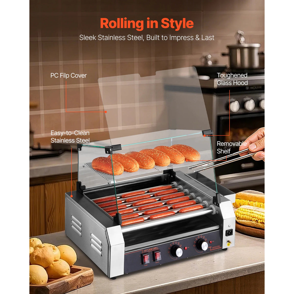 SucceBuy Commercial Stainless Steel Hot Dog Roller Grill