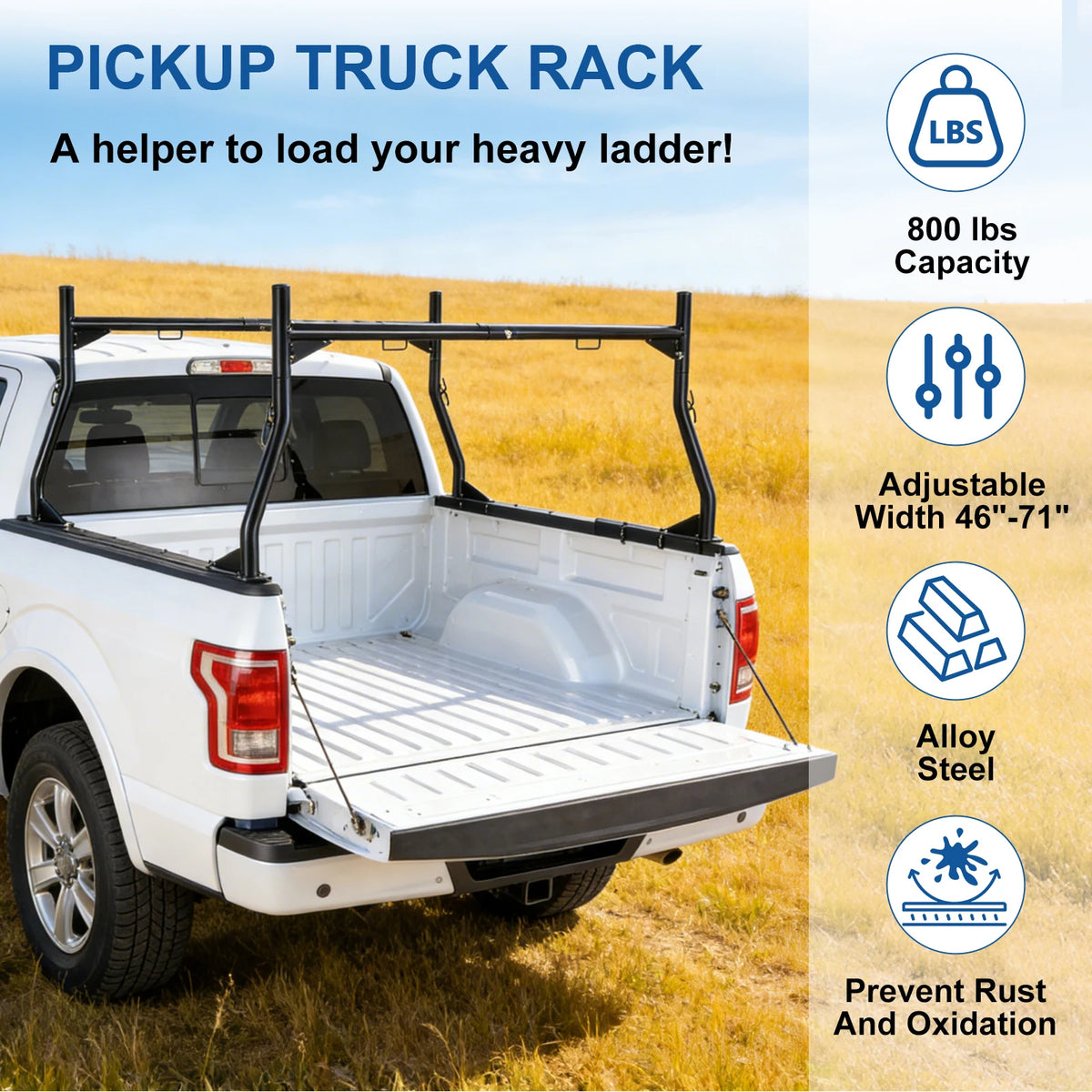 Heavy Duty Extendable Truck Ladder Rack With No Drill Installation