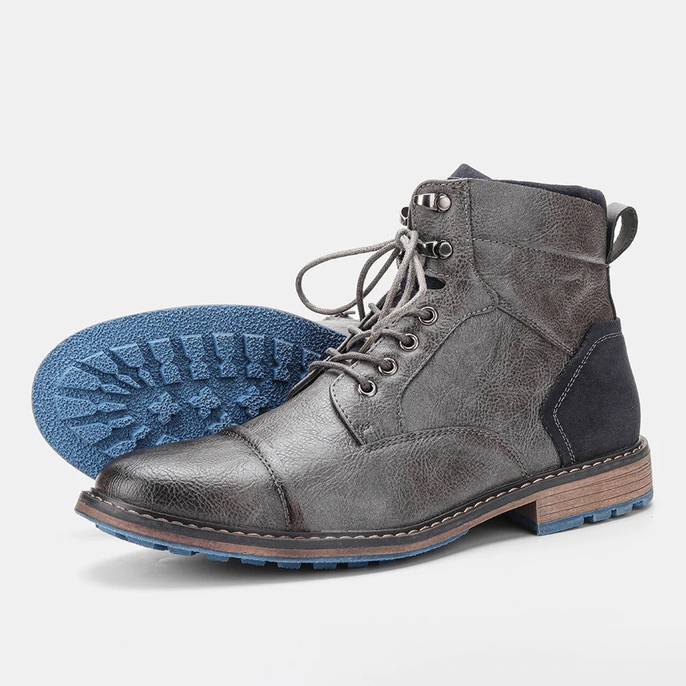 Men Retro Leather Ankle Boots With Zipper And Comfort Fit
