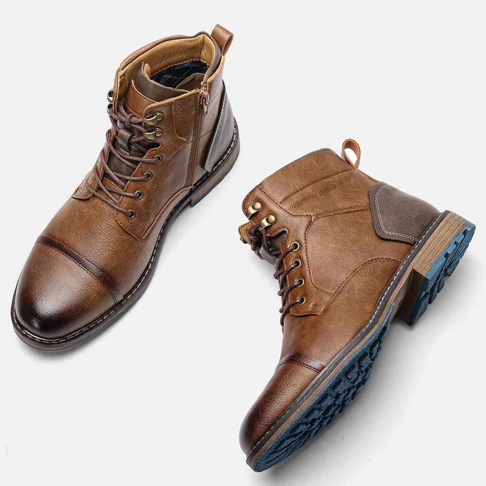 Men Retro Leather Ankle Boots With Zipper And Comfort Fit