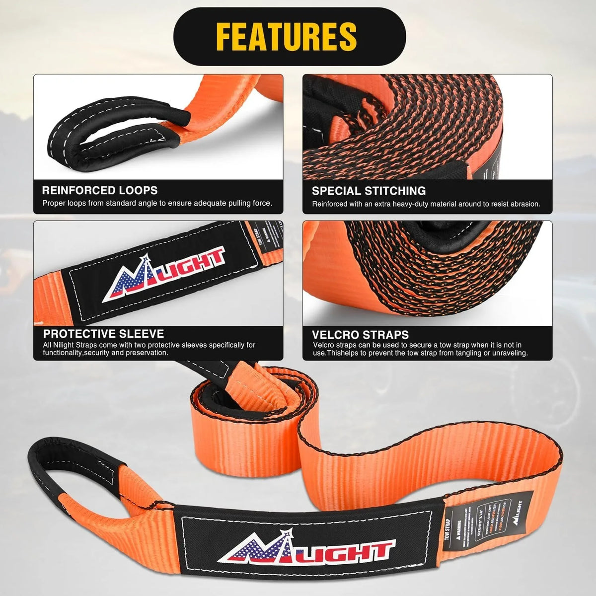 Nilight Off Road Recovery Kit Tow Strap Snatch Block Shackles
