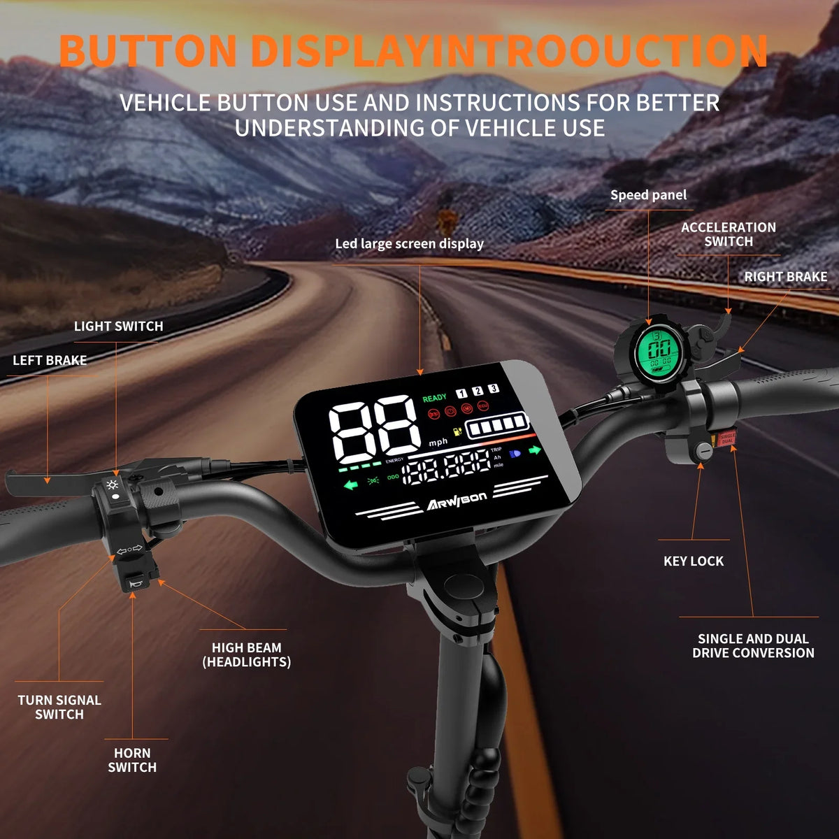 Arwibon Dual Motor Folding Electric Scooter With Off Road Tires